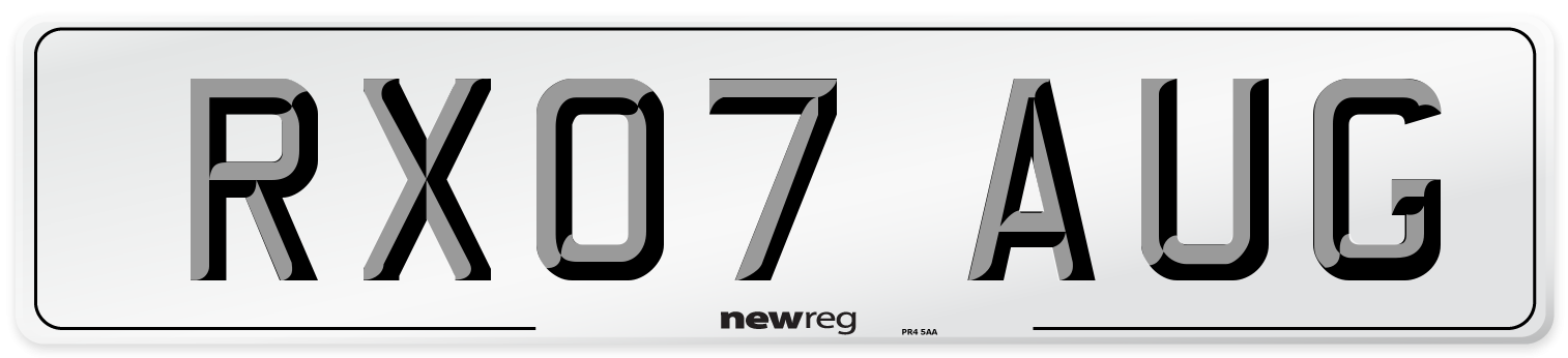 RX07 AUG Number Plate from New Reg